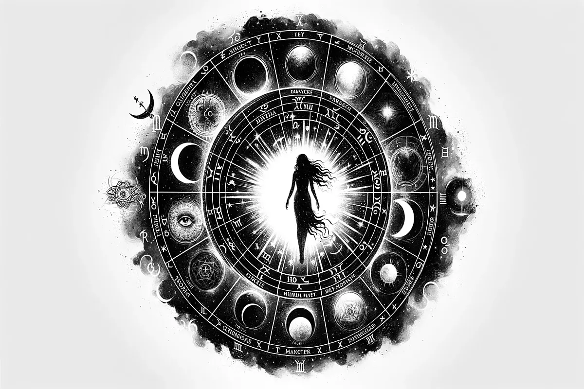 Rappresentazione del viaggio astrologico fra le dimore zodiacale di Lilith, la Luna Nera